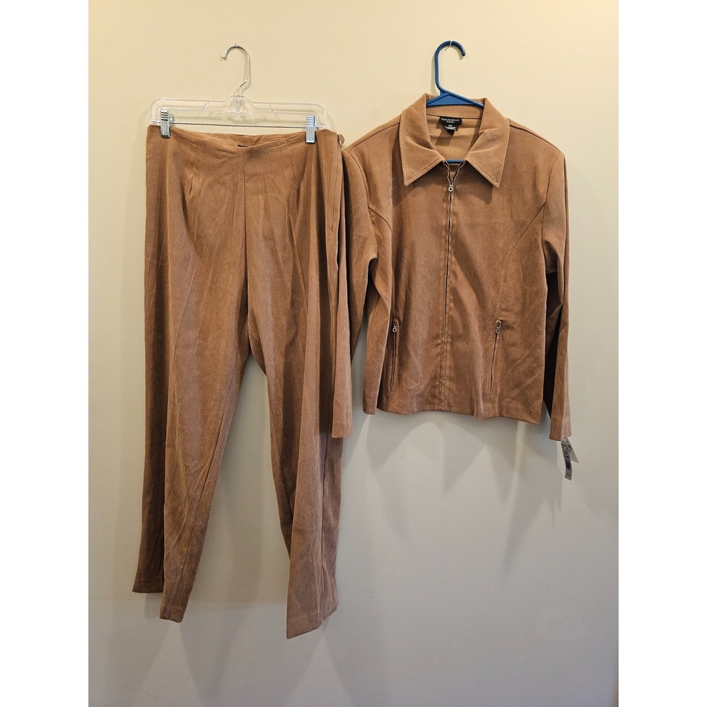 Courtenay Pant Suit Women 12P Tan Zip Jacket Straight Leg Trousers Set NWT